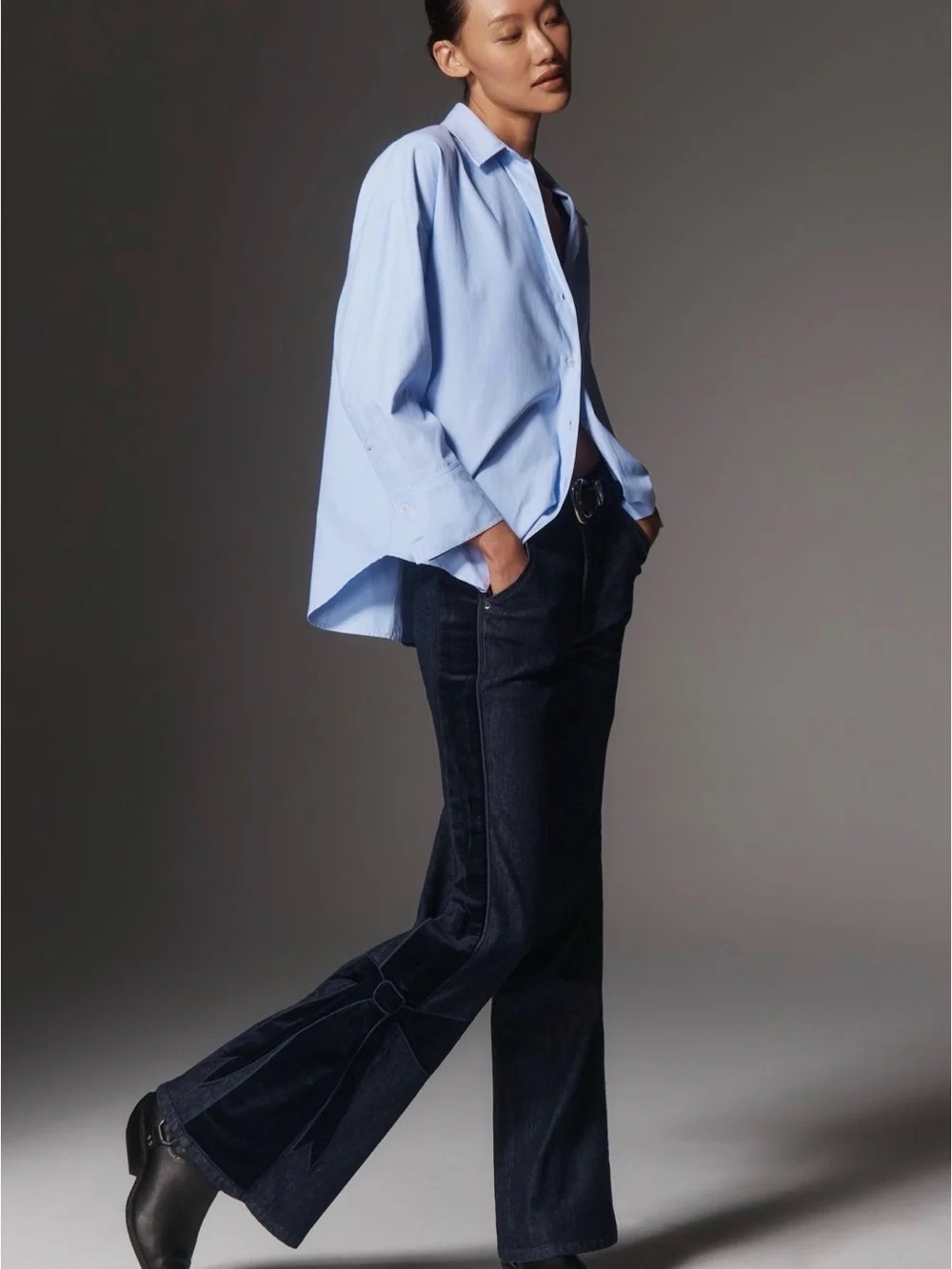 Maeve Bow Peep High Rise Flare Jeans from Anthropologie.